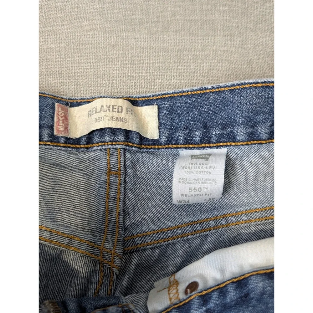 Levis 550 Relaxed Fit Jeans Mens 34x32 Medium Wash Blue Tapered Leg Paint Stains - Picture 3 of 15